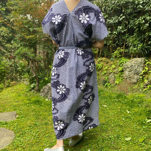 浴衣リメイク　有松絞りからギャザーワンピース 有松絞り浴衣リメイク、ワンピース ワンピース 自然堂 通販