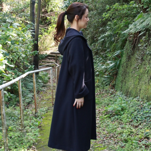 フード付き圧縮ウールのコート 濃紺 コート 自然堂 通販 12699678