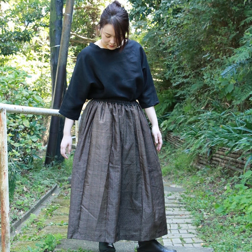 142 ⿻大島紬リメイクロングスカート 着物リメイクスカート