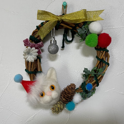 羊毛白猫　クリスマスリース 1枚目の画像