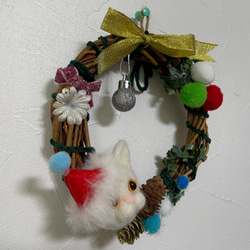 羊毛白猫　クリスマスリース 3枚目の画像