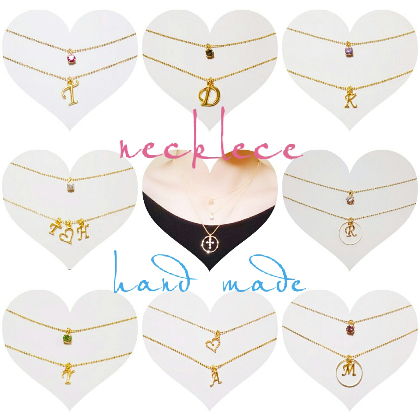 *1200円～ オーダー受付中* 2連 イニシャル ストーン ネックレス