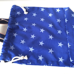 ブルースター＆ストライプ柄　体操服袋・巾着袋（入園・入学）青＆紺 3枚目の画像