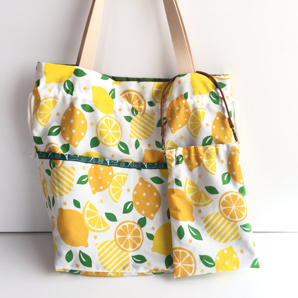 フルーティーなレモンの香り漂う 巾着トートバッグ 5枚目の画像
