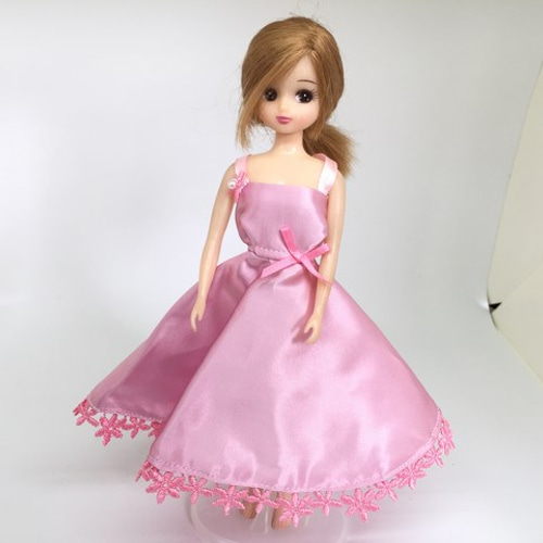 ピンクサテンのリボンドレス（リカちゃん、22cmドール） その他人形