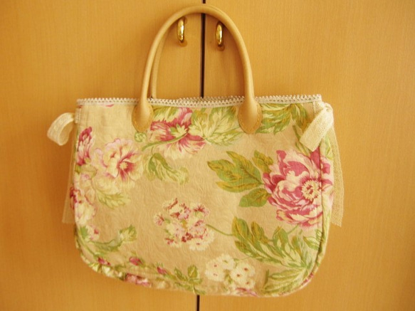 有輪商店☆ベージュ薔薇柄PO-1009オールドローズJ 50x110cm 5枚目の画像