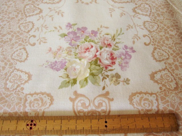 有輪商店☆薔薇柄PO-1145HH-レーシィローズボーダーピンク 45x110cm 2枚目の画像