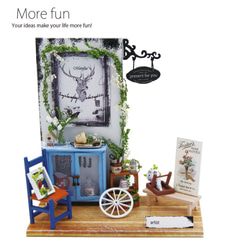 ミニチュア キット インテリア雑貨 ガーデニングセット(青い椅子、車輪