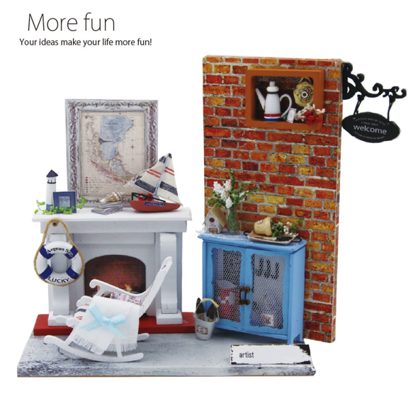 ミニチュア キット インテリア雑貨 リビングセット（白い暖炉