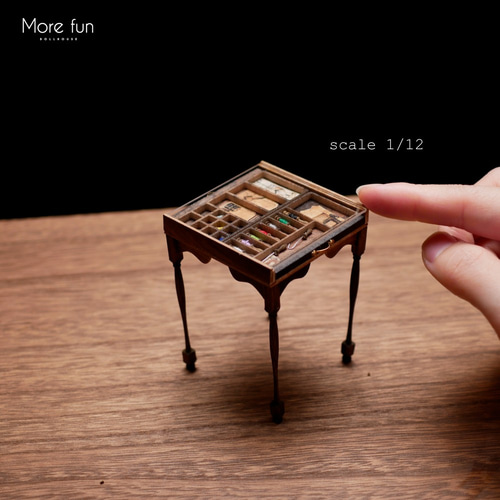 天板が透明なインテリアテーブル（木目色）L-013 ミニチュア ドール