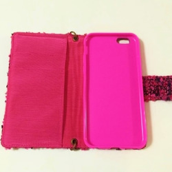 ピンクのツイードのスマホケース　iPhone6/6S用 3枚目の画像