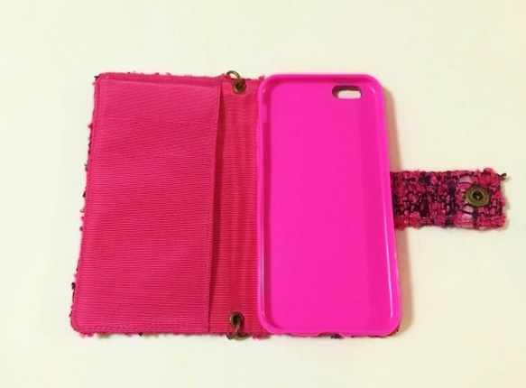 ピンクのツイードのスマホケース　iPhone6/6S用 3枚目の画像