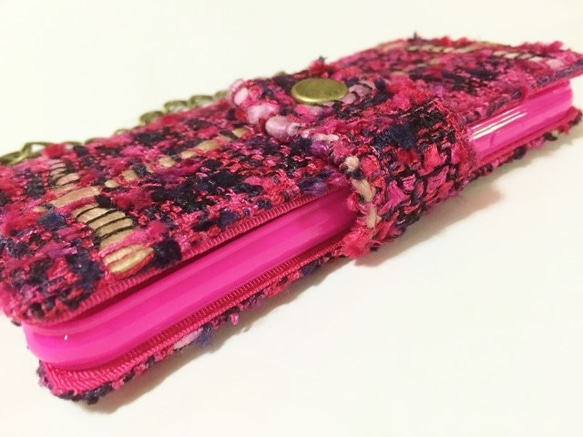 ピンクのツイードのスマホケース　iPhone6/6S用 4枚目の画像
