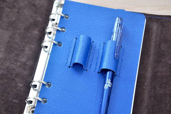 pouch系列:天藍色牛皮6孔B6活頁型筆袋記事本 第6張的照片