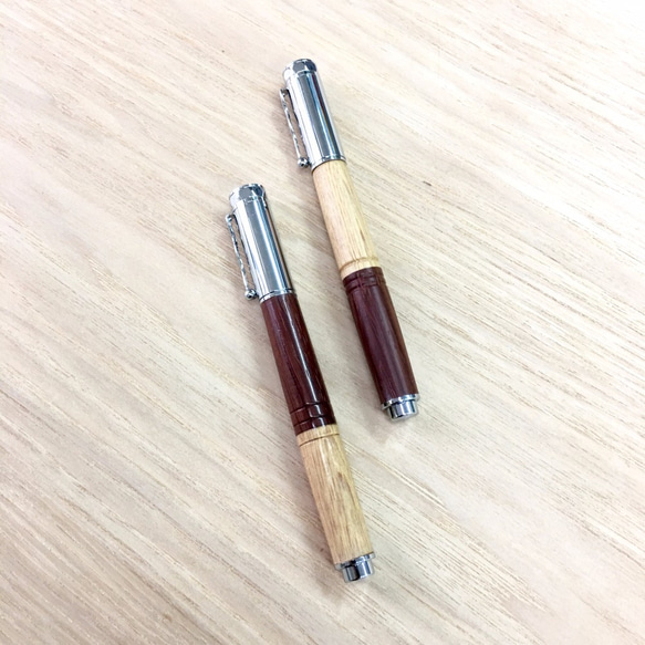 Cikou磁蓋雙層接木鋼珠筆系列:深色花梨(非洲紫檀 Padauk)+寮檜 第4張的照片