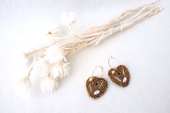 ハート刺繍ピアス ブロンズ Heart Pierced BronzeColor(BTO)