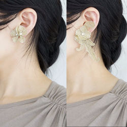 阿拉伯式花紋刺繡耳環 銀 第5張的照片