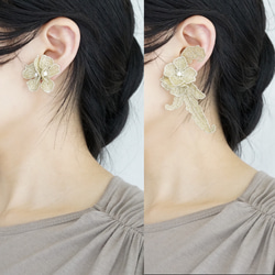唐草刺繍の耳飾り　シャンパン 4枚目の画像
