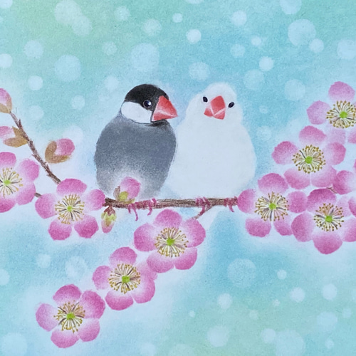 オーダー作品】梅の花と文鳥 絵画 nananiji 通販 10317832｜Creema