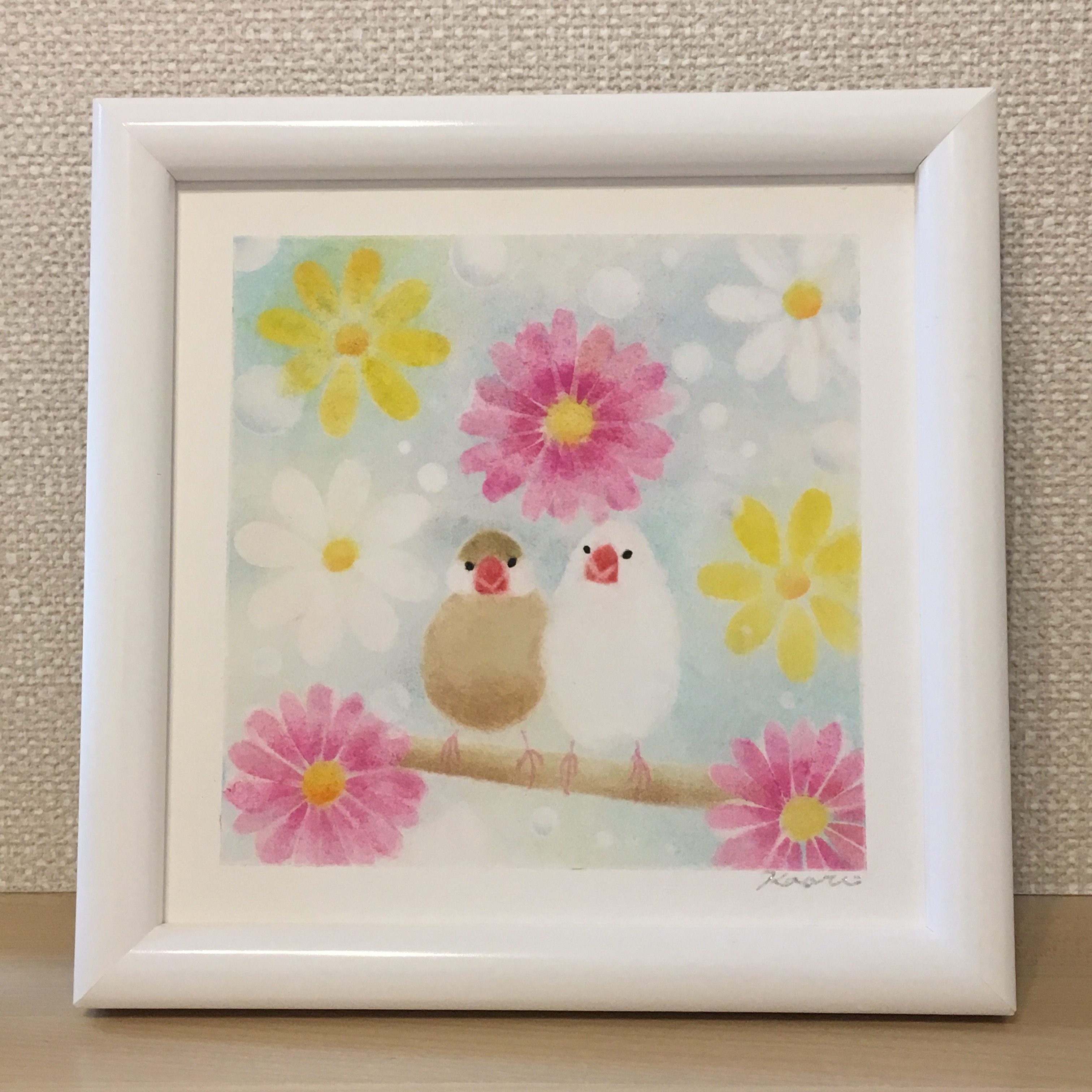マーガレットと文鳥【原画 パステル画】 絵画 nananiji 通販