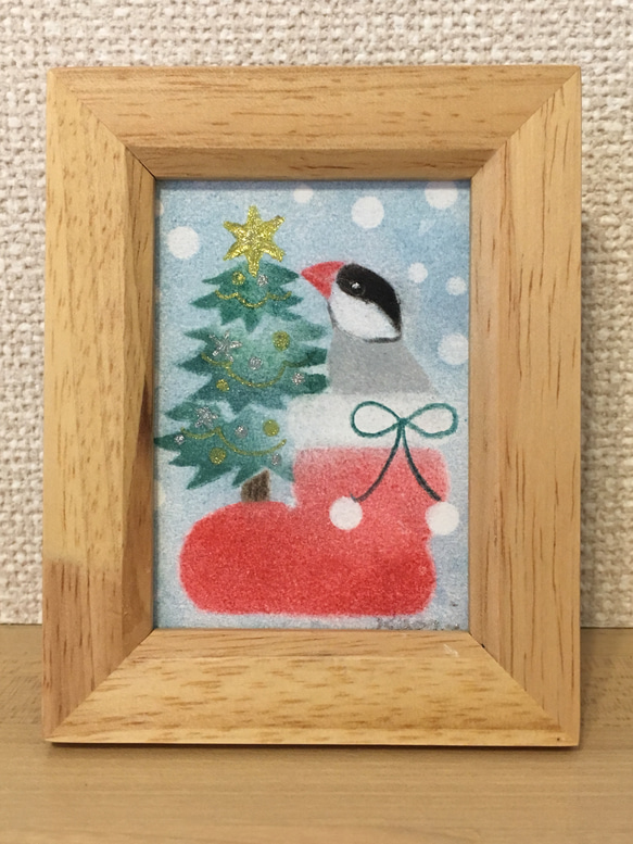色鉛筆画 文鳥 (原画)（文鳥 鳥 イラスト 色鉛筆画 絵 B5サイズ