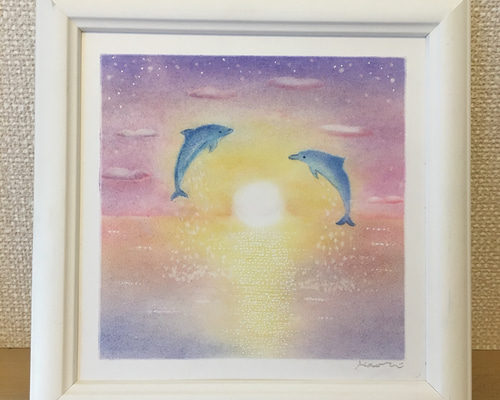 ビーチと夕日のパステル画 原画 fit=scale-down,w=1200