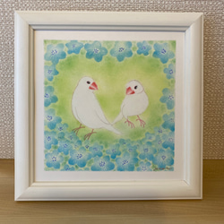 原画　アクリル画　「白文鳥」 F0パネル　うさかみ 0_e3203beb6786e7620fbee6164e83