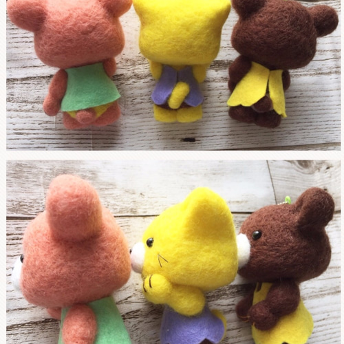 ふんわり羊毛フェルトチャーム】うさぎ くま ねこ 動物 キーホルダー