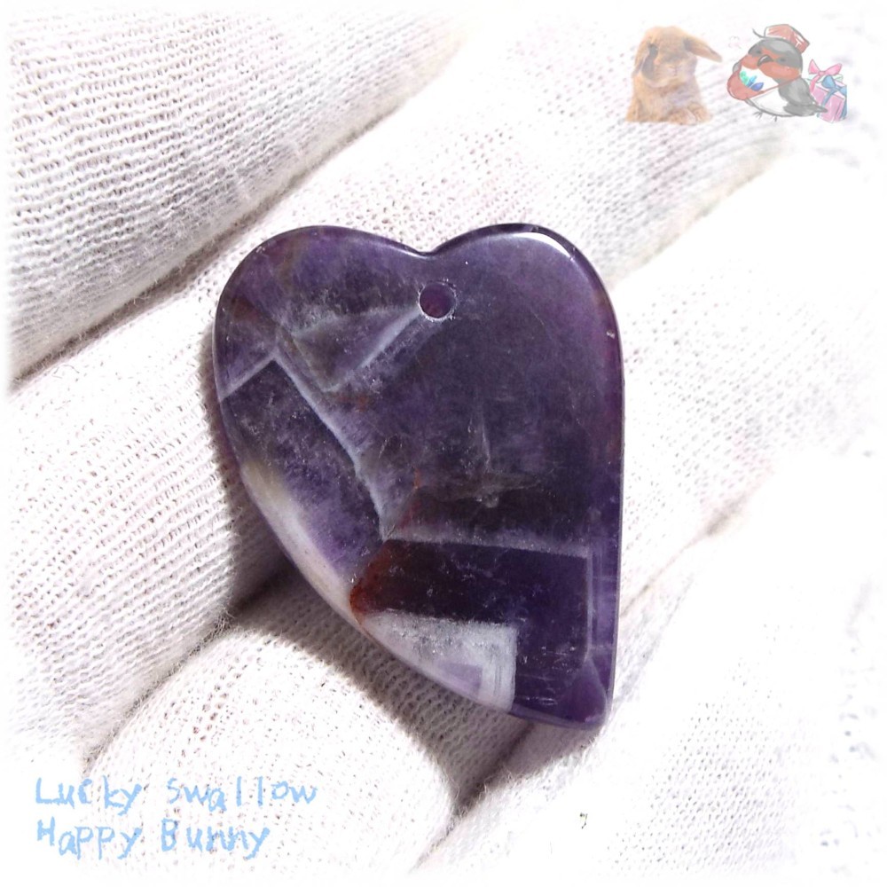 シェブロンアメジスト ブラジル産 穴あり ハート型 カボションルース てんてんのおくりもの ♪No.4610