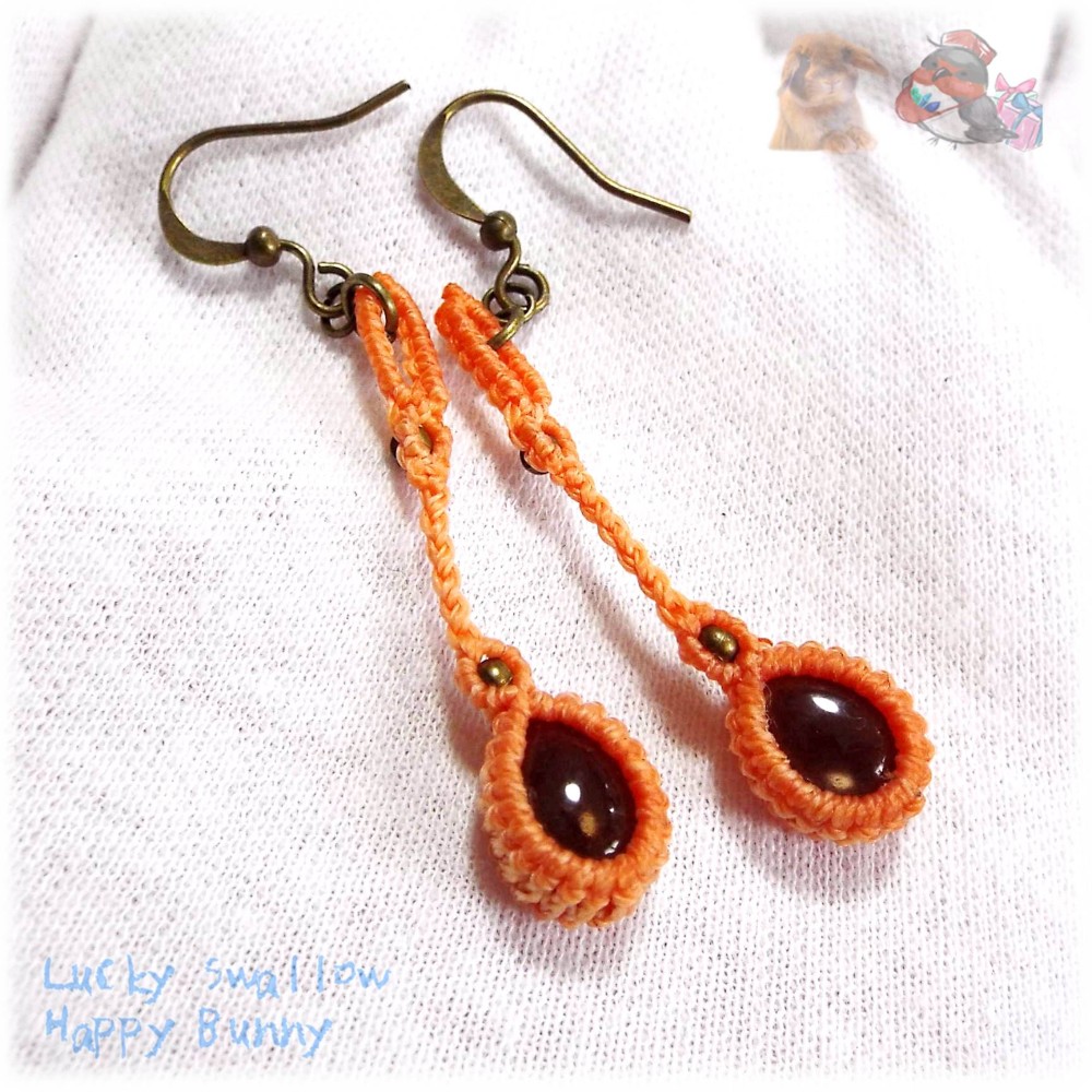 ゆらゆらゆれる♪ 高品質 スモーキークォーツ エスニック マクラメピアス てんてんの贈り物 No.4652