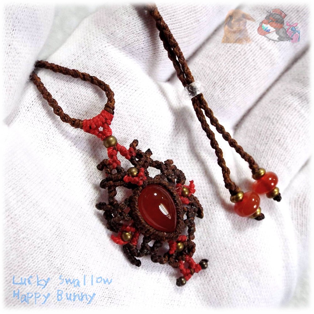 高品質 カーネリアン マクラメ ネックレス エスニック てんてんの贈り物 No.4659