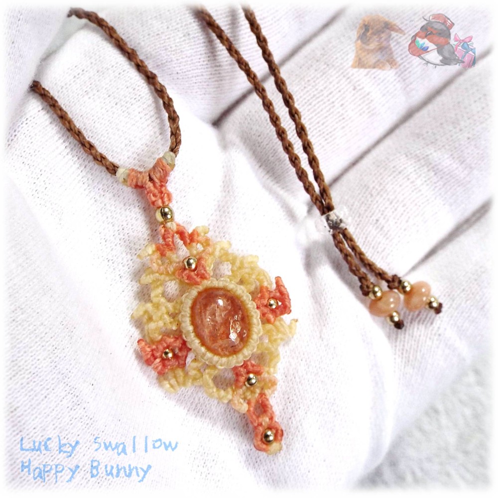 高品質 サンストーン マクラメ ネックレス エスニック てんてんの贈り物 No.4660