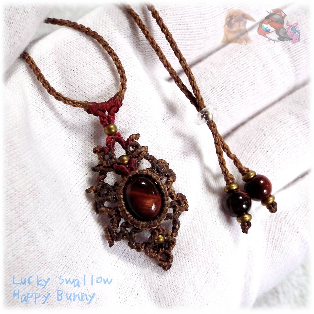 レッドタイガーアイ マクラメ ネックレス エスニック てんてんの贈り物 No.4661