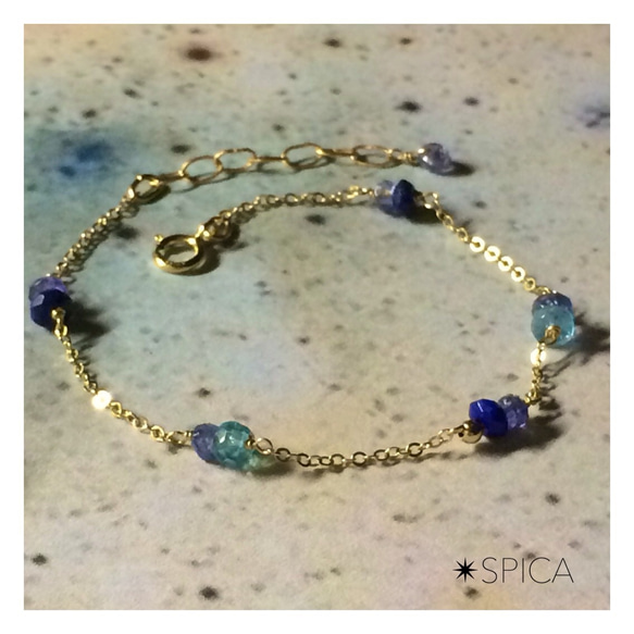 34.【14kgf】Lapis lazuli, Tanzanite, Apatite bracelet ラピスラズリ 1枚目の画像