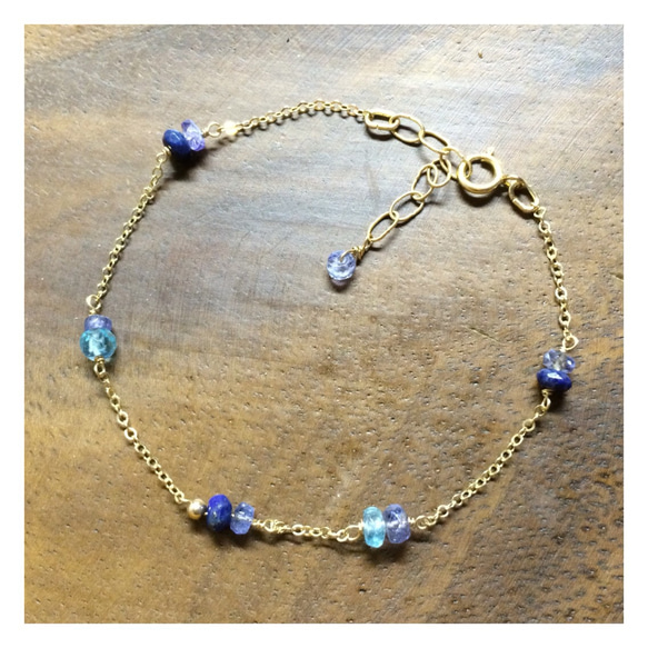 34.【14kgf】Lapis lazuli, Tanzanite, Apatite bracelet ラピスラズリ 2枚目の画像