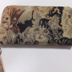 アンティーク唐獅子帯×ゴブラン織ネコ柄　長財布 5枚目の画像