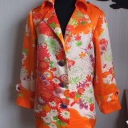 着物リメイク　トレンチジャケット　「菊花」 1枚目の画像