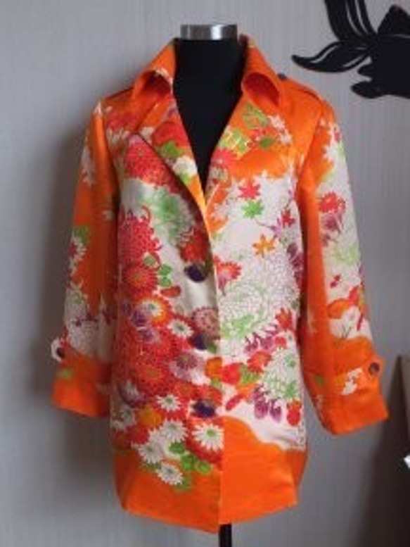 着物リメイク　トレンチジャケット　「菊花」 1枚目の画像