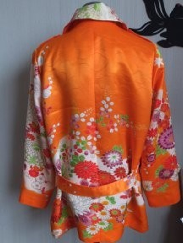 着物リメイク　トレンチジャケット　「菊花」 2枚目の画像