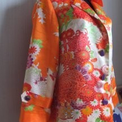 着物リメイク　トレンチジャケット　「菊花」 3枚目の画像