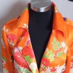 着物リメイク　トレンチジャケット　「菊花」 4枚目の画像