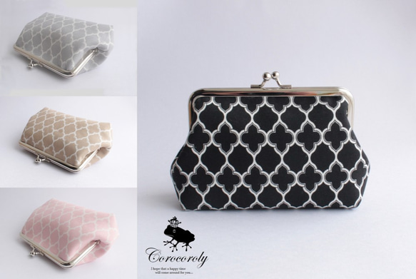 006　14cmシカクがま口*モロッカン柄５色化粧ポーチ/マルチポーチ 1枚目の画像