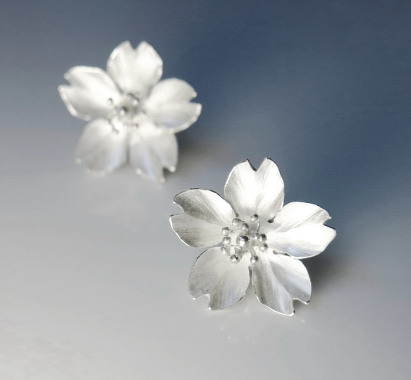 さくらシリーズ│一枚の花びらさくらシルバーイヤリング| SAKURA |純銀‧ハンドメイド 1枚目の画像