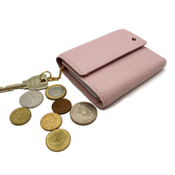 小さなメインウォレット【MIMIT】春の新色ペールピンク イタリアンレザー使用　三つ折り本革コンパクト財布 1枚目の画像