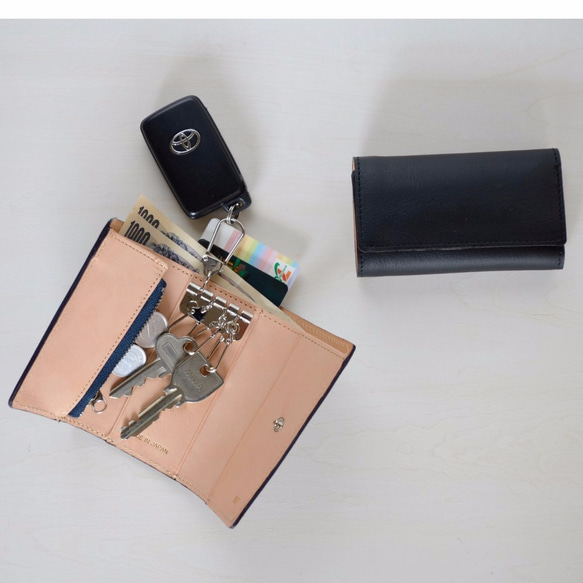 真皮多功能鍵的情況下（黑色）Kuromoto真皮錢包鑰匙包真皮錢包 第3張的照片