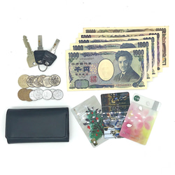 小錢包&lt;小鑰匙錢包/黑色&gt;鑰匙，小變化，紙幣，卡片組合成一個緊湊的手掌大小！ 第4張的照片