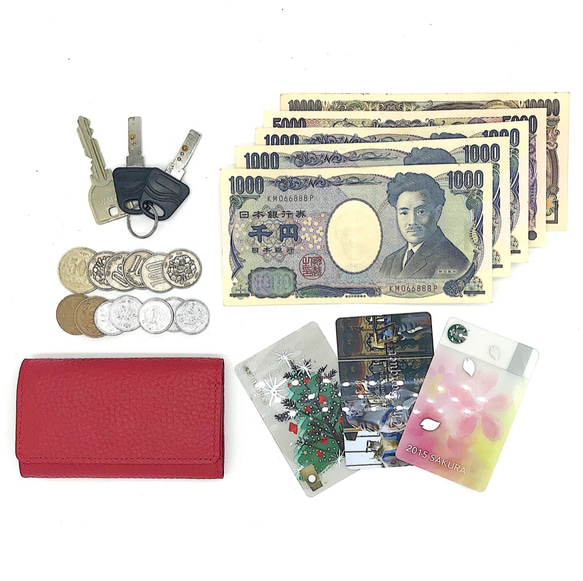 小錢包&lt;小鑰匙錢包/紅色&gt;鑰匙，硬幣，票據，卡合在一起，手掌尺寸緊湊！ 第3張的照片