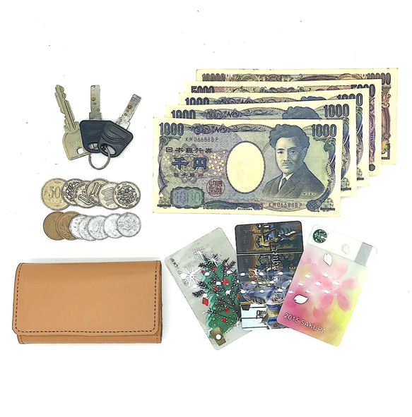 小錢包&lt;小鑰匙錢包/駱駝&gt;鑰匙，硬幣，紙幣，卡片組合成一體，緊湊的手掌大小！ 第3張的照片