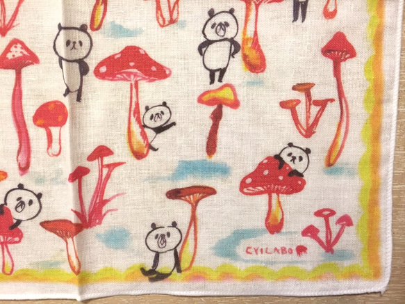 雙層紗布手帕蘑菇熊貓 第2張的照片