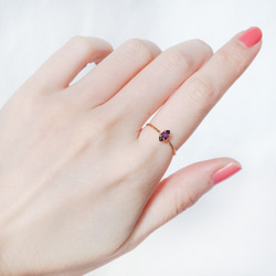 透明な葡萄酒の滴＊アメジスト華奢ツイストリング（真鍮・K18メッキ）マーキスカット3×6mm・2月誕生石　サイズオーダー 2枚目の画像
